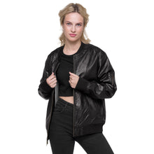 Load image into Gallery viewer, Moonflower Embroidered Unisex Leather Bomber Jacket | Threadfast
