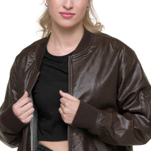 Load image into Gallery viewer, Moonflower Embroidered Unisex Leather Bomber Jacket | Threadfast
