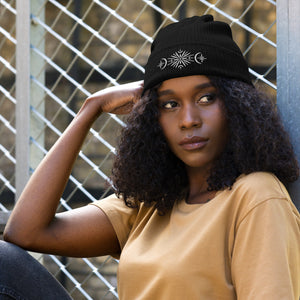 Moonflower Embroidered Organic Ribbed Beanie | Atlantis