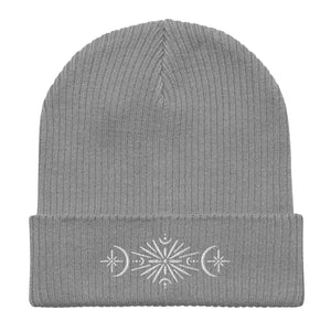 Moonflower Embroidered Organic Ribbed Beanie | Atlantis