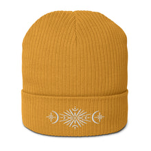 Load image into Gallery viewer, Moonflower Embroidered Organic Ribbed Beanie | Atlantis
