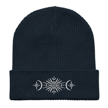 Load image into Gallery viewer, Moonflower Embroidered Organic Ribbed Beanie | Atlantis
